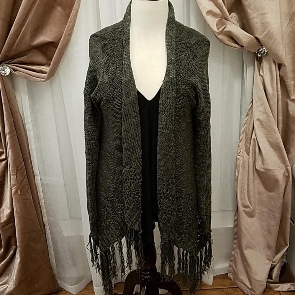 NWT Boho Fringed Hem Shawl Cardigan